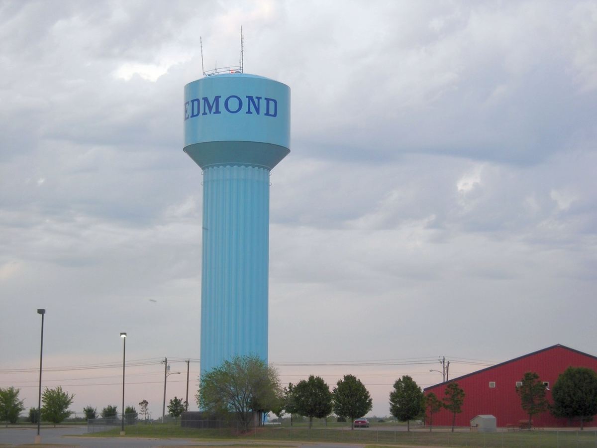 Edmond, Oklahoma water tower landmark near downtown
